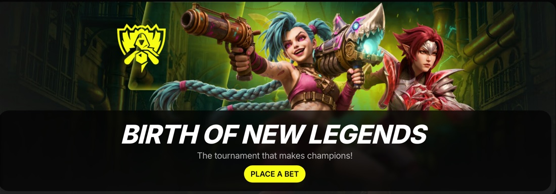 Esports section at Parimatch with a League of Legends tournament banner