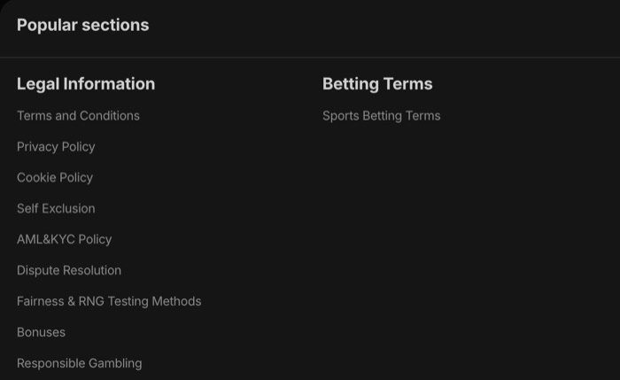 Legal information links at Parimatch: terms, privacy, cookie and responsible gambling policies