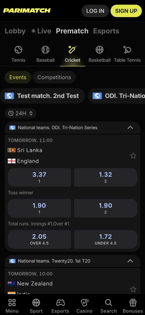Parimatch cricket betting on a phone