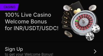 100% Live Casino Welcome Bonus for INR, USDT and USDC